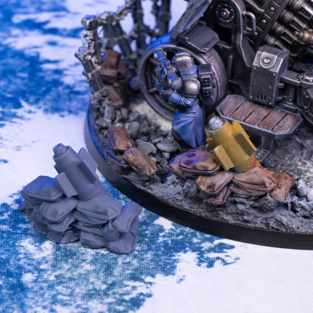 Grim Battlefield Basing Bits - Large Sandbags with Barbed Wire