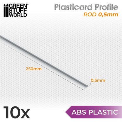ABS Plasticard - Profile ROD (Various Sizes)