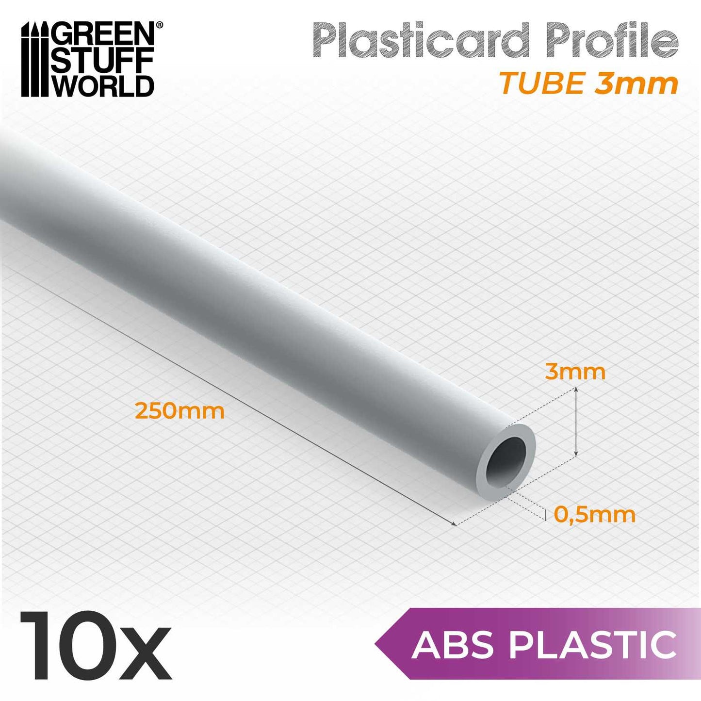 ABS Plasticard - Profile TUBE (Various Sizes)