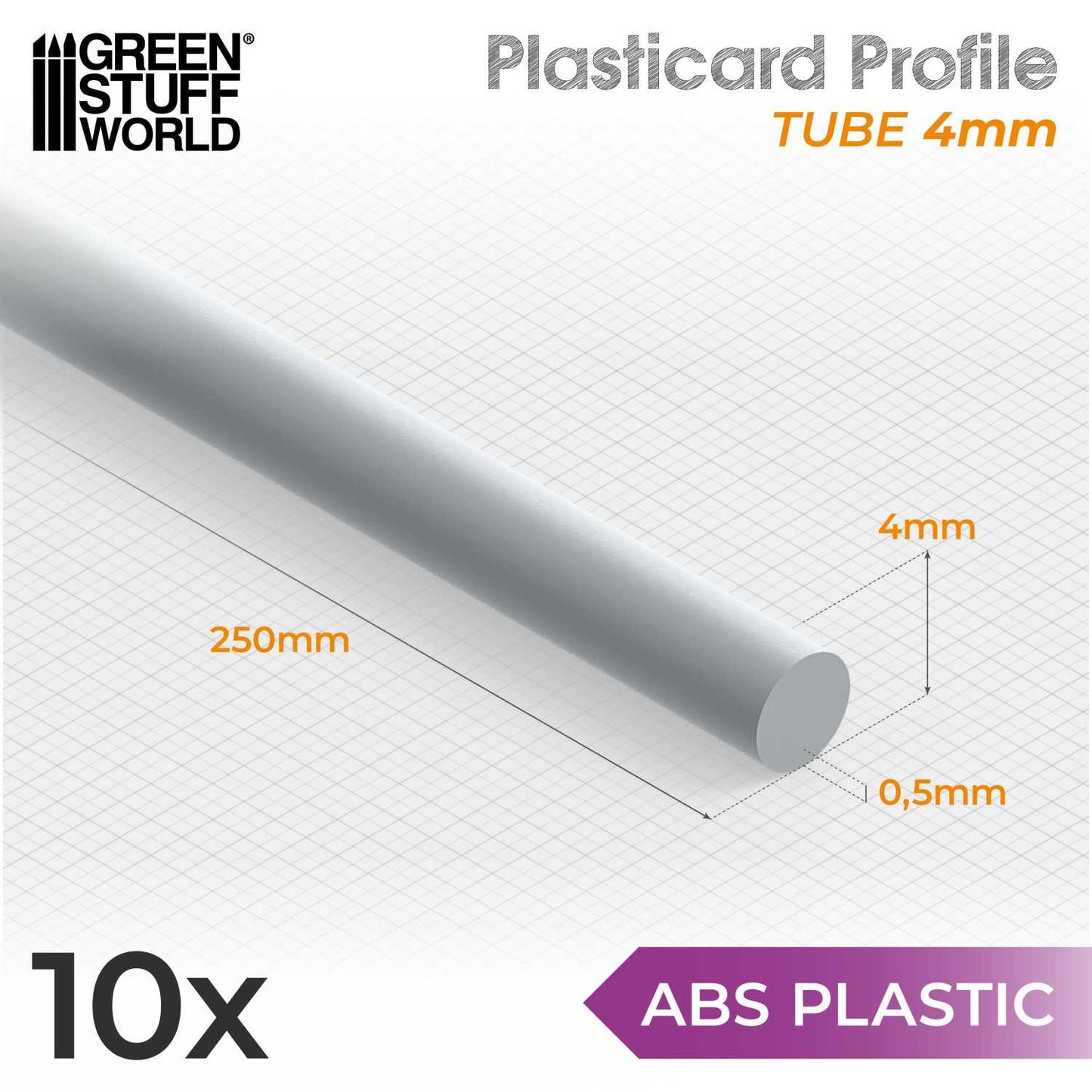 ABS Plasticard - Profile TUBE (Various Sizes)