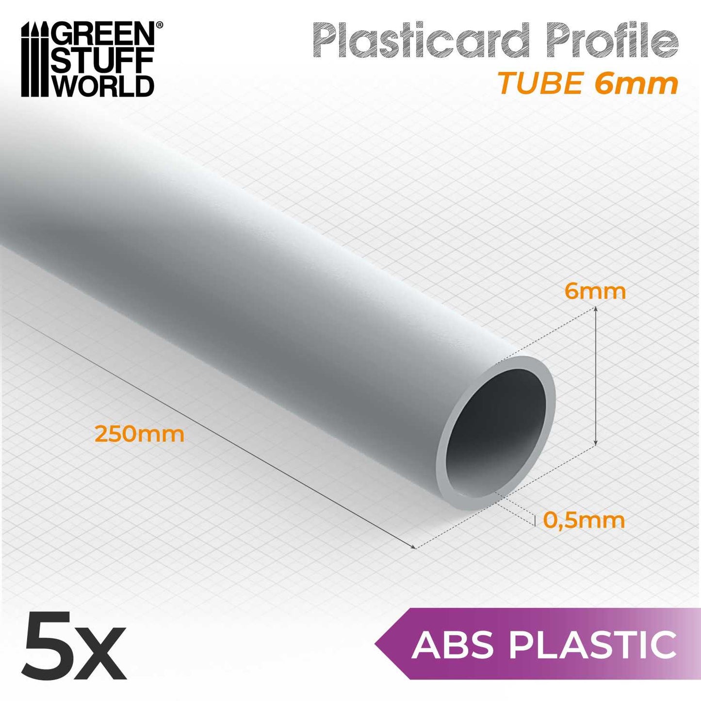 ABS Plasticard - Profile TUBE (Various Sizes)
